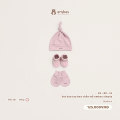 EMBES - Set bao tay bao chân mũ embes simply hồng - 26-B9-14 - NEWBORN - SS26.T9A