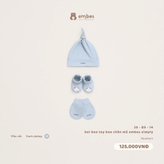 EMBES - Set bao tay bao chân mũ embes simply xanh dương - 26-B9-14 - NEWBORN - SS26.T9A
