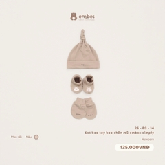 EMBES - Set bao tay bao chân mũ embes simply nâu - 26-B9-14 - NEWBORN - SS26.T9A