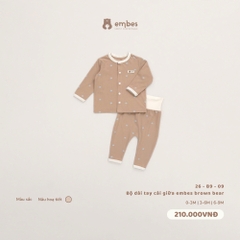EMBES - Bộ dài tay cài giữa embes brown bear nâu họa tiết - 26-B9-09 - 3-6M - SS26.T9A
