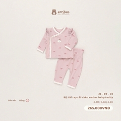 26-B9-08-Bộ dài tay cài chéo embes baby teddy hồng - 6-9m - HONG