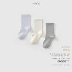 NOUS - Set 3 đôi tất cao cổ chống trượt màu be xanh nhạt xám đậm  - M - SS26.T10A