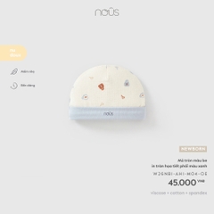 NOUS - Mũ tròn màu be in tràn họa tiết phối màu xanh - Newborn - SS26.T10A