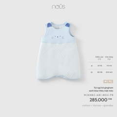 NOUS - Túi ngủ kẻ gingham xanh blue thêu mặt mèo - M - SS26.T10A