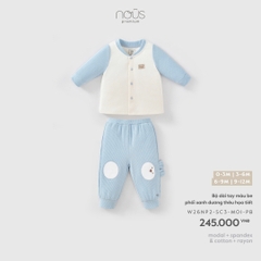 NOUS - Bộ dài tay màu be phối xanh dương thêu họa tiết - 9-12M - SS26.T10A - ONF