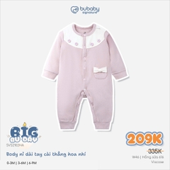 BU ĐÂY - Body nỉ dài tay cài thẳng hoa nhí | 3-6M | Hồng sữa 616