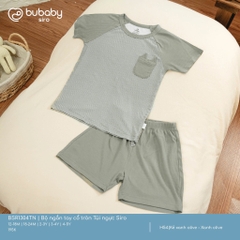 BU - Bộ ngắn tay cổ tròn Túi ngực Siro - Kẻ xanh olive - Xanh olive - SS25.T1A