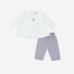 BU - Bộ dài tay cài sau Bèo ngực Cotton Slub - Trắng - Tím Taro - 12-18M - SS24.T8A