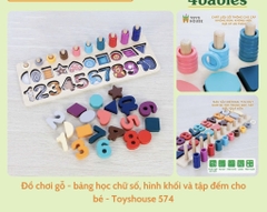 BY - Đồ chơi gỗ - bảng học chữ số, hình khối và tập đếm cho bé - Toyshouse 574