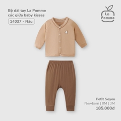 LP -Bộ dài tay La Pomme cúc giữa baby kisses - Newborn Nâu