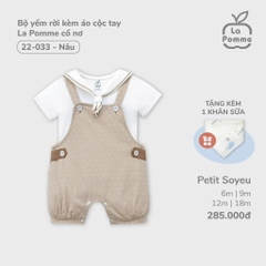 LP - Bộ yếm rời kèm áo cộc tay La Pomme cổ nơ - 6M Nâu - SS24.T8A