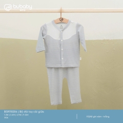 BU ĐÂY - Bộ dài tay cài giữa - Kẻ ghi xám - trắng - 6-9M