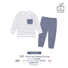 LP - Bộ dài tay La Pomme kẻ túi màu - Ghi xanh - BF23