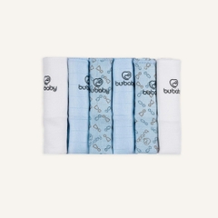 BU - Khăn sữa  Muslin pack 6 - 2 Trắng - 2 Blue - 2 Blue in Iconic - SS25.T5C