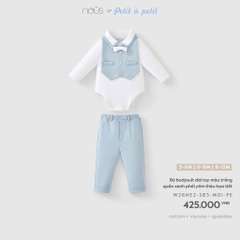 NOUS - Bộ bodysuit dài tay màu trắng quần xanh phối yếm thêu họa tiết - 3-6M - SS26.T10A - ONF