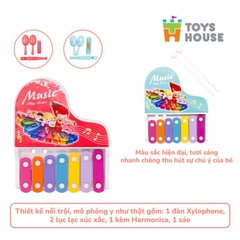 BY - Đồ chơi đàn gõ Xylophone kèm sáo, lục lạc cho bé ToyHouse 682-9 màu đỏ
