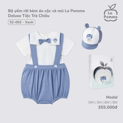 LP - Bộ yếm rời kèm áo cộc và mũ La Pomme Deluxe Tiệc Trà Chiều - Xanh - 3-6M - SS25.T3B