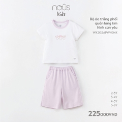 NOUS S30 - Bộ áo trắng phối quần lửng tím hình cún yêu - . - 3-4Y