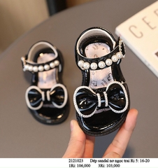 DL - Xăng đan nơ ngọc trai Đen 18cm