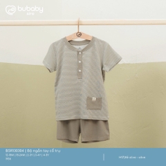 BU - Bộ ngắn tay cổ trụ - Kẻ olive - olive - SS25.T1A