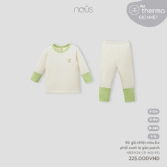 NOUS S10 - Bộ giữ nhiệt màu be phối xanh lá gắn patch - 9-12M - SS25.NP