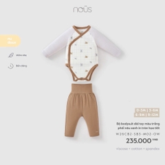 NOUS - Bộ bodysuit dài tay màu trắng phối nâu xanh in tràn họa tiết - 0-3M - SS26.T10A - ONF
