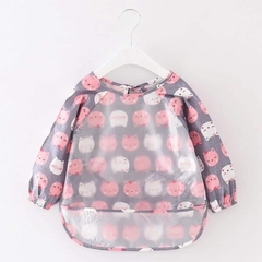 Áo yếm ăn dặm chống thấm dài tay trẻ em Mastela Y112 size 6-36 tháng, Hình mèo hồng