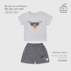 LP S10 - Bộ cộc tay La Pomme Bác gấu cool ngầu - Ghi - 3-4Y - SS25.T4B