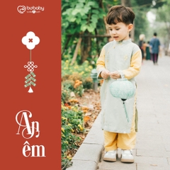BU S10 - Áo dài linen bé trai - BLN313200 - Xanh ghi + Vàng - 6-12M - SS24.T12A