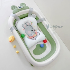 Chậu tắm gấp gọn hình thỏ có nhiệt kế Honper - Xanh Olive