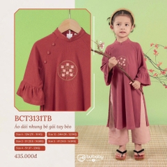 BU - Áo dài nhung bé gái tay bèo - Đỏ gạch - hồng - 6-12M - SS24.T12A