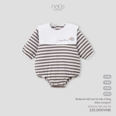 NOUS - body dài tay kẻ nâu trắng thêu trang trí 0M - SS24.T8A - body dài tay kẻ nâu trắng thêu trang trí - ng thêu trang trí - 0-3M - YY