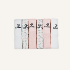 BU - Khăn sữa  Muslin pack 6 - 2 Trắng - 2 Hồng nhạt - 2 Trắng in Iconic - SS25.T5C