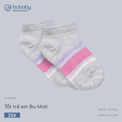 BU - Tất trẻ em Bu Midi - ACT233602 - Ghi - kẻ hồng - 1-3Y - SS26.T4C