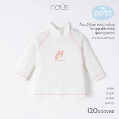NOUS NP25 - Áo cổ 5cm màu trắng in họa tiết mèo quàng khăn - Nu Petit - SS23.10 - ZTD - . mèo quàng khăn - 18-24M