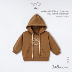NOUS - Áo hoodie dài tay có mũ màu nâu có hình in trang trí  - Nu Kids - 3Y - SS23.9 - ZTD - Áo hoodie dài tay có mũ màu nâu có hình in trang trí - Nâu trang trí - 3-4Y
