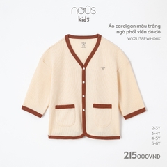 NOUS - Áo cardigan màu trắng ngà phối viền đỏ đô  - Nu Kids - 2Y - SS23.9 - ZTD
