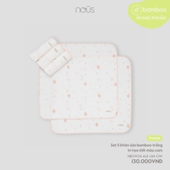 NOUS S10 - Set 5 khăn sữa bamboo trắng in họa tiết màu cam - FS - SS24.T11A