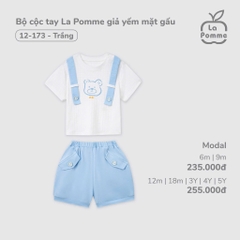 LP S10 - Bộ cộc tay La Pomme giả yếm mặt gấu - Trắng - 4-5Y - SS25.T2A