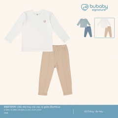 BU S30 - Bộ dài tay cài vai, ly giữa Bambus - BBB110109 - Trắng + Be Nâu - 6-12M - SS25.T2A