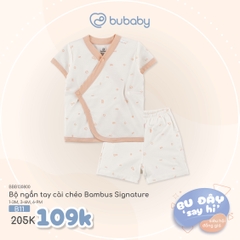 BU ĐÂY - Bộ ngắn tay cài chéo Bambus Signature - Trắng in Bubaby hồng cam - 1-3M