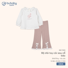 BU - Bộ dài tay cài sau cổ bèo - BBC111000 - Trắng + nâu sữa - 9-12M - SS25.T9C