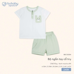BU - Bộ ngắn tay cổ trụ BBC130304 - Trắng - Xanh matcha 69K - Mỏng - SS25.T8C