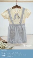 BU S30 - Bộ ngắn tay , quần yếm đùi Bamco - BBC134300 - Kem + Ghi - 3-4Y - SS25.T3B