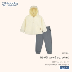 BU - Bộ dài tay cổ trụ, có mũ BCT110304 - Trắng kem - Ghi đen - Trung - SS25.T9B