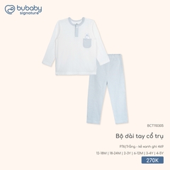 BU S10 - Bộ dài tay cổ trụ - BCT110305 - Trắng + kẻ xanh ghi 469 - 2-3Y - SS25.T10C