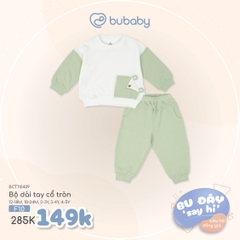 BU ĐÂY - Bộ dài tay cổ tròn - Trắng - xanh matcha - 4-5Y