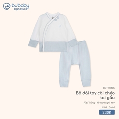 BU - Bộ dài tay cài chéo tai gấu BCT110805 - Trắng - kẻ xanh ghi 469 - Mỏng - SS25.T10C