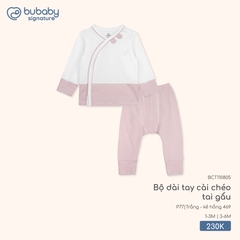 BU - Bộ dài tay cài chéo tai gấu BCT110805 - Trắng - kẻ hồng 469 - Mỏng - SS25.T10C