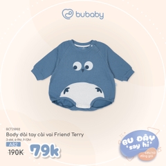 BU ĐÂY - Body dài tay cài vai Friend Terry - Xanh đậm - 9-12M